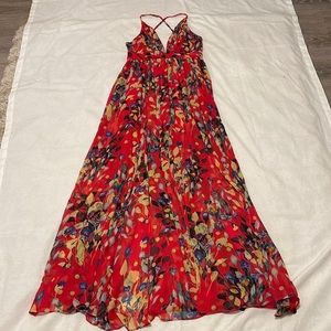Dainty Hooligan Red Floral Print Evening Gown Size Small